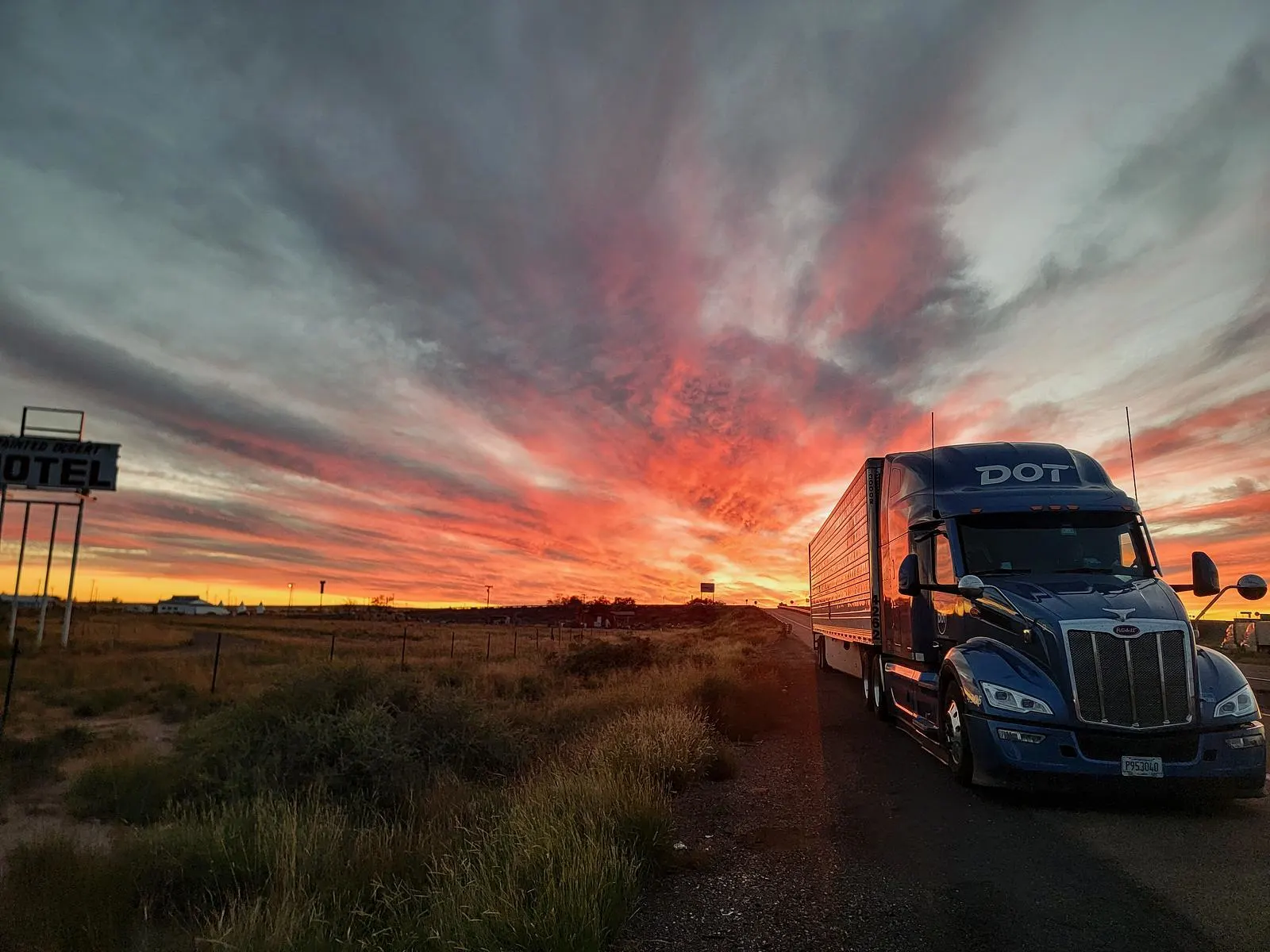Dot truck at sunset